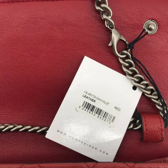 Kurt Geiger Red Leather Crossbody Wallet | Turn Lock Closure - Picture 7 of 9